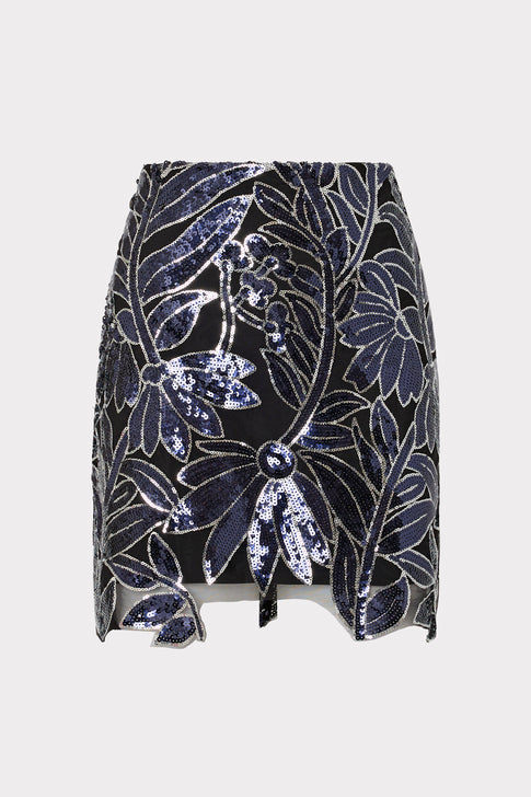 Kristina Floral Sequins Skirt Navy/Silver Image 1 of 4