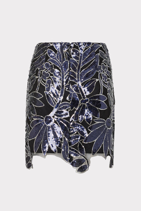 Kristina Floral Sequins Skirt Navy/Silver Image 4 of 4