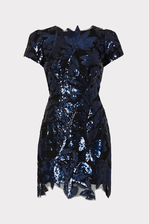 Kyla Floral Sequins Dress Navy Image 1 of 4