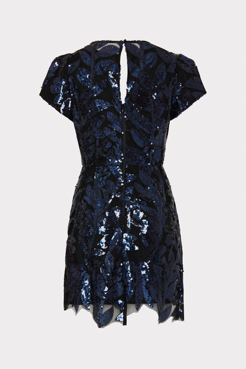 Kyla Floral Sequins Dress Navy Image 4 of 4