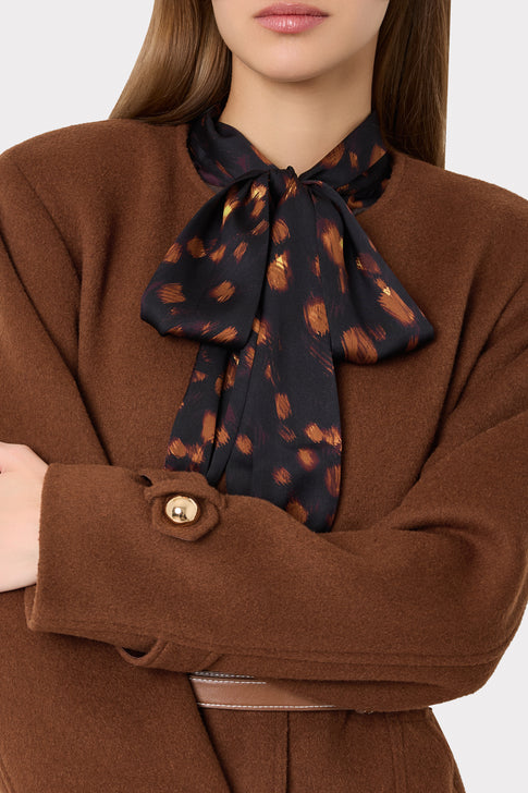 Dark Brown Luxury Wool Coat - Close-Up Neckline and Gold Button Cuff Detail | MILLY