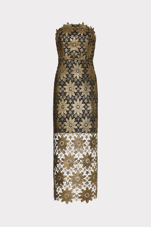 Kait Gold Lace Midi Dress Gold Image 1 of 4