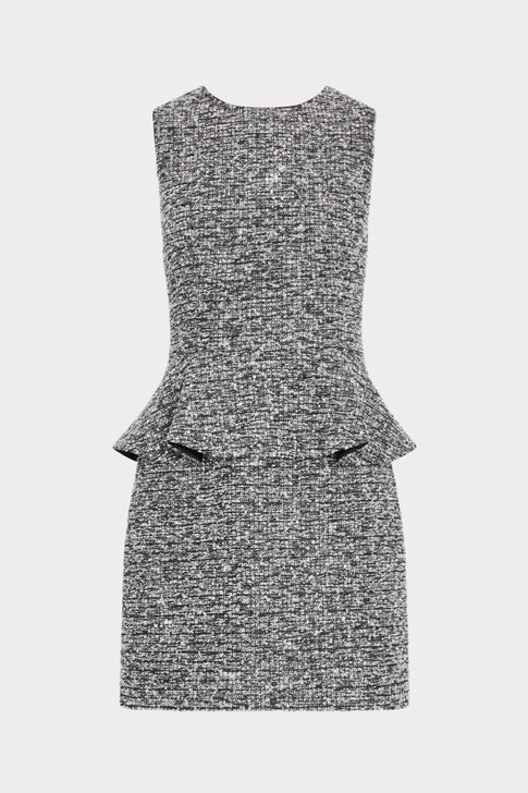 Grey Multi Tweed Peplum Mini Dress - Front Flat View | MILLY