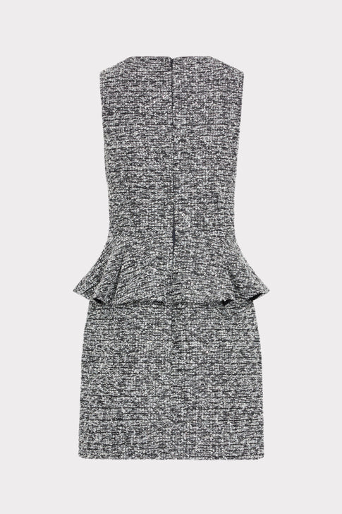 Grey Multi Designer Tweed Peplum Mini Dress - Back View with Zip | MILLY