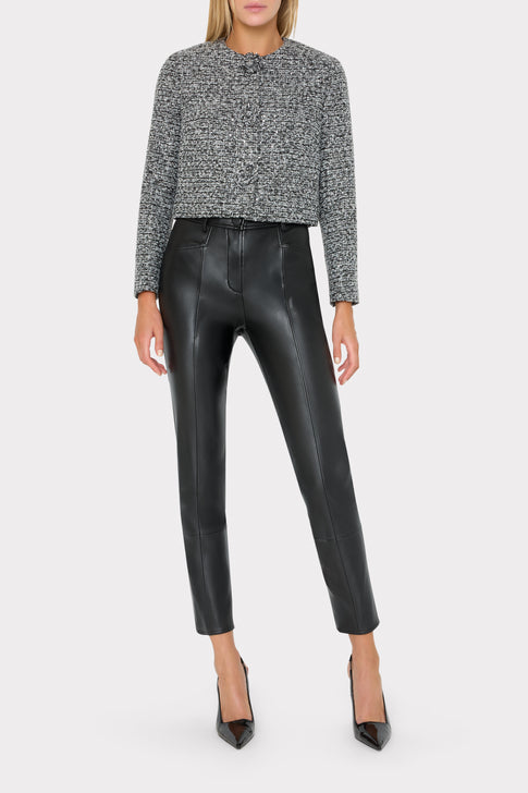 Grey Tweed 3-D Floral Cropped Jacket - On Model Full Length Front | MILLY