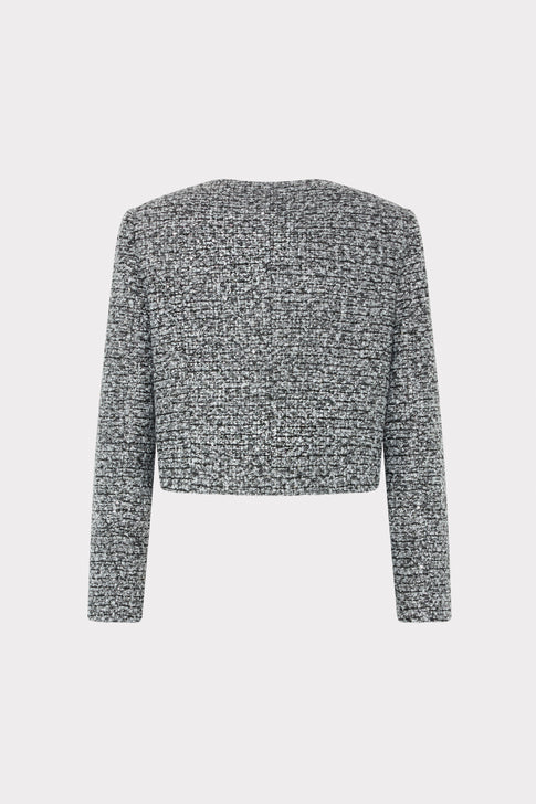 Grey Multi Sequin Tweed Cropped Jacket - Back View | MILLY