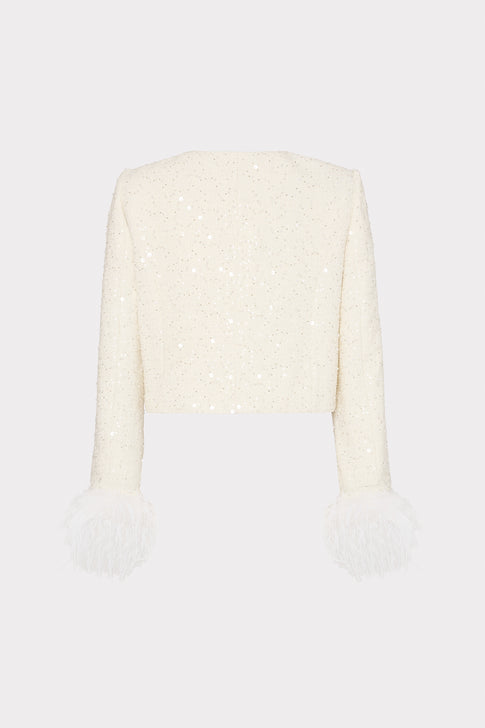 Aya Beaded Tweed Jacket in White | MILLY