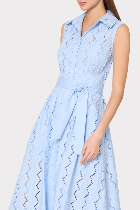 Leya Eyelet Midi Dress in Blue