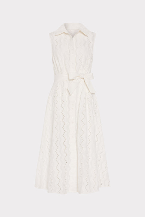 White Cotton Eyelet Leya Midi Dress - Front Flat Lay | MILLY