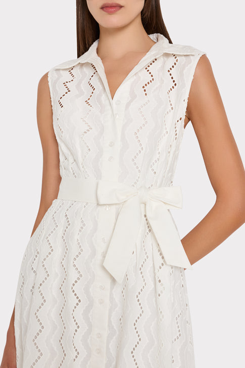 Leya Eyelet Midi Dress in White