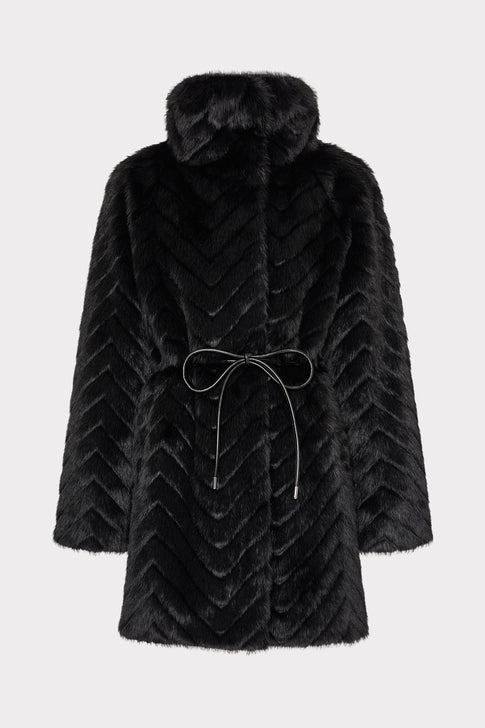 Dayna Chevron Fur Coat Black Image 1 of 4
