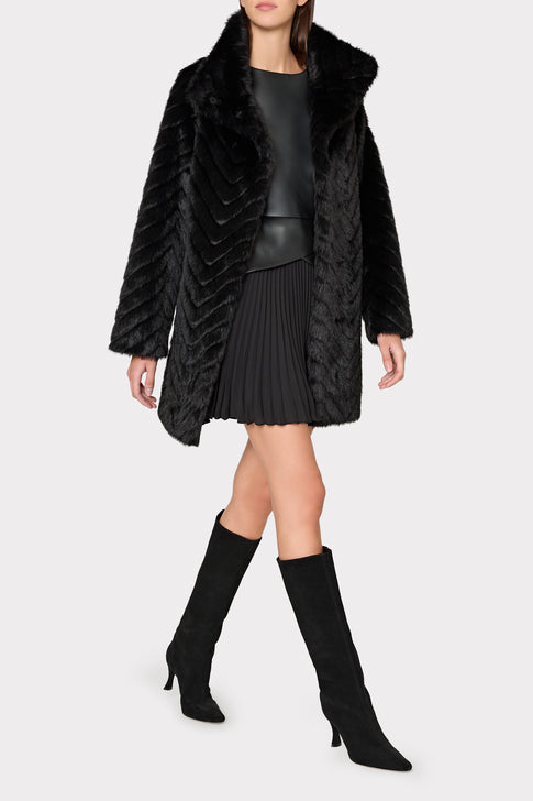 Dayna Chevron Fur Coat Black Image 2 of 4