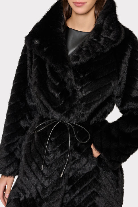 Dayna Chevron Fur Coat Black Image 3 of 4