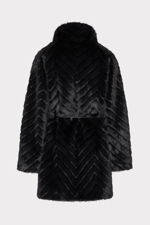 Dayna Chevron Fur Coat Black Image 4 of 4
