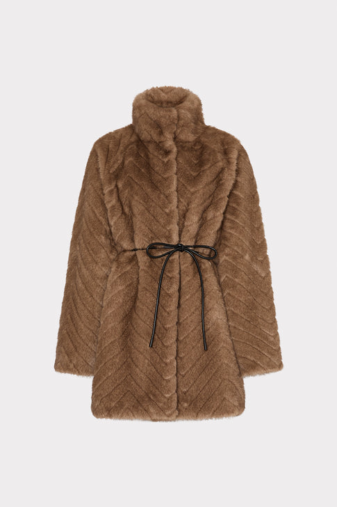 Dayna Chevron Fur Coat Brown Image 1 of 7