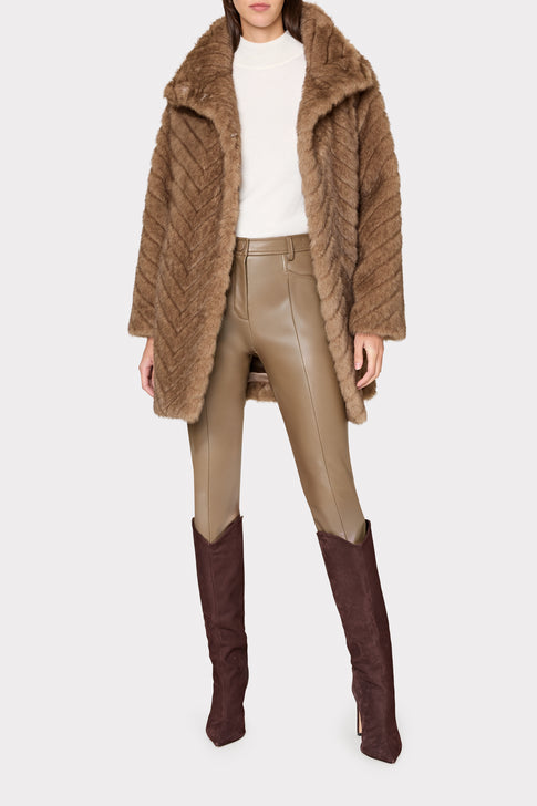 Dayna Chevron Fur Coat Brown Image 3 of 7