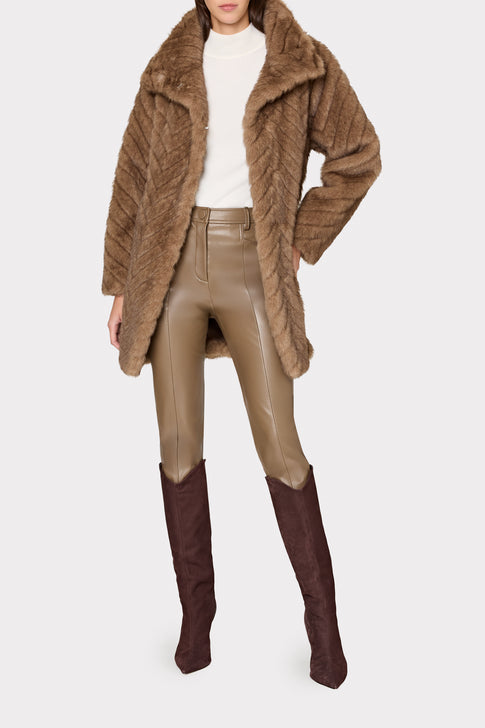 Dayna Chevron Fur Coat Brown Image 2 of 7