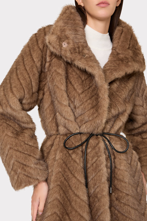 Dayna Chevron Fur Coat Brown Image 5 of 7
