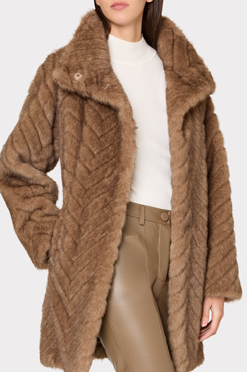 Dayna Chevron Fur Coat Brown Image 4 of 7