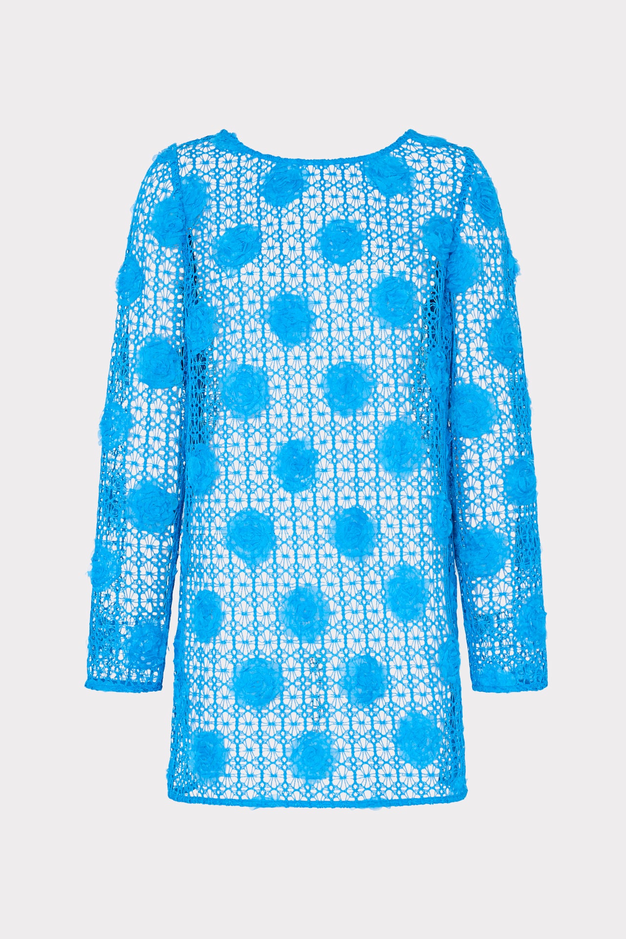 Milly 3D Floral Crochet Swim Cover Up Dress - Blue
