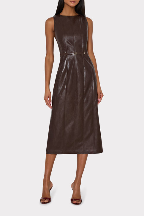 brown vegan leather dress Elsie Midi Wrap dress