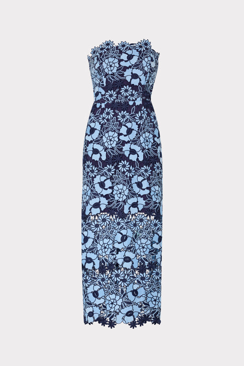 Kait Two Tone Floral Lace Midi Dress Blue/Navy Image 1 of 4