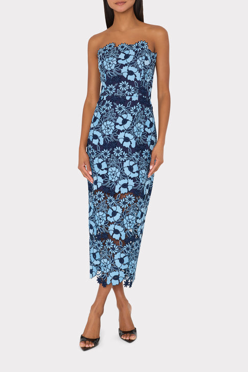 Kait Two Tone Floral Lace Midi Dress Blue/Navy Image 2 of 4
