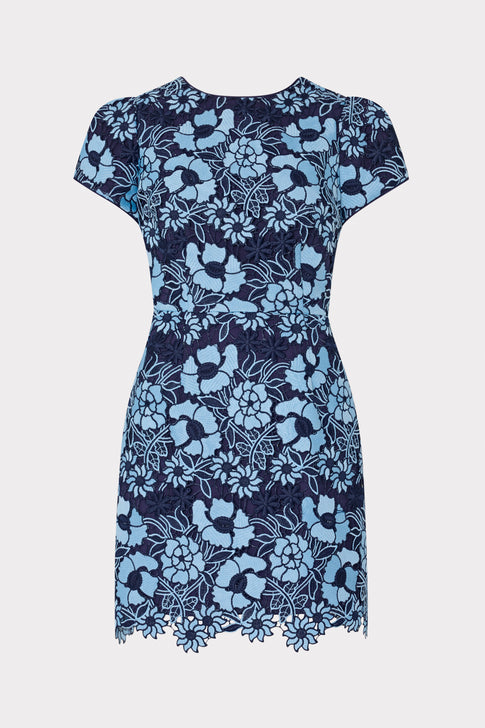 Kyla Two Tone Floral Lace Mini Dress Blue/Navy Image 1 of 6