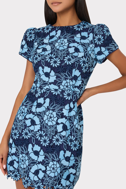 Kyla Two Tone Floral Lace Mini Dress Blue/Navy Image 4 of 6