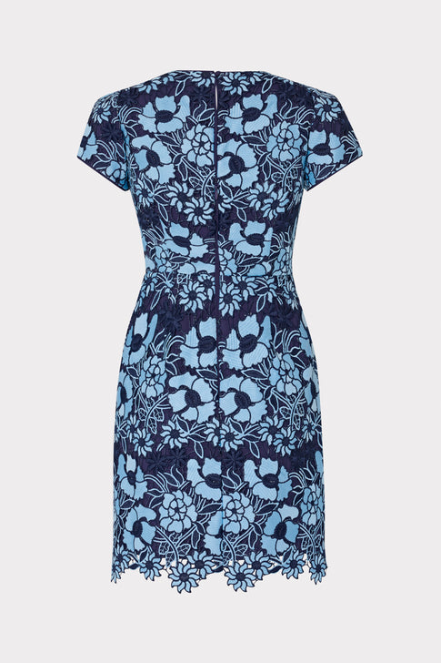 Kyla Two Tone Floral Lace Mini Dress Blue/Navy Image 6 of 6