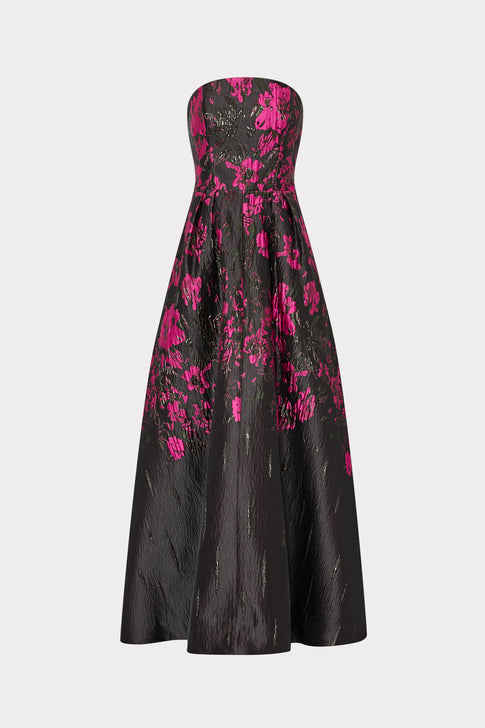 Winona Floral Jacquard Strapless Gown Pink/Black Image 1 of 5