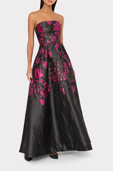 Winona Floral Jacquard Strapless Gown Pink/Black Image 2 of 5