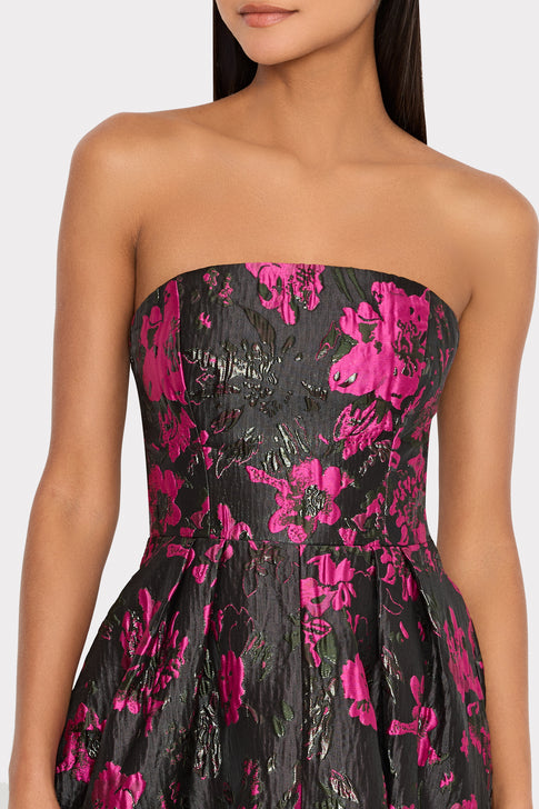 Winona Floral Jacquard Strapless Gown Pink/Black Image 4 of 5