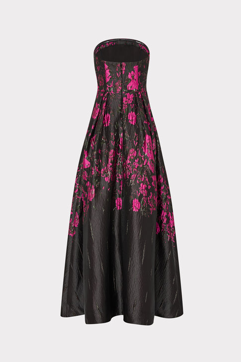 Winona Floral Jacquard Strapless Gown Pink/Black Image 5 of 5