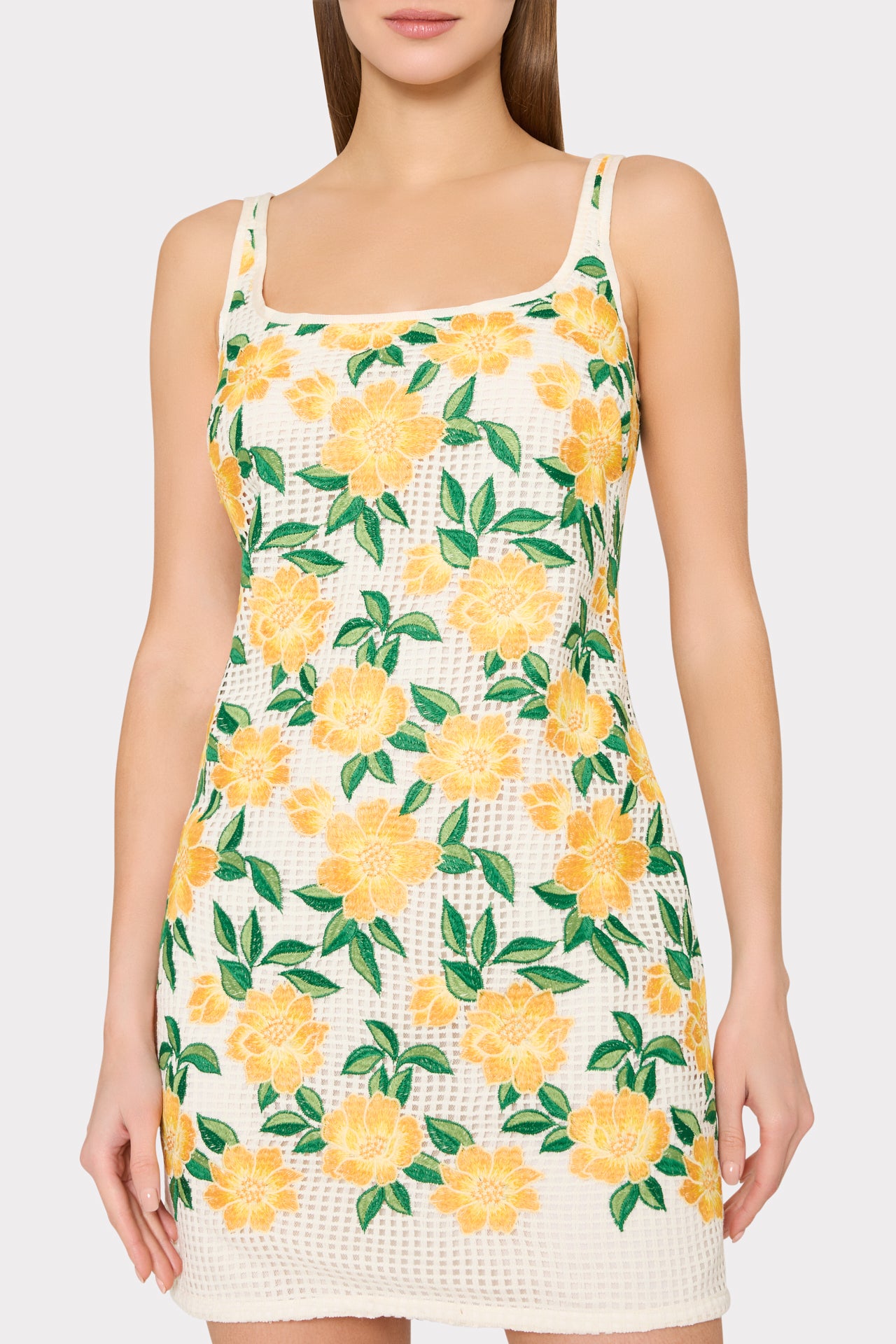 Maria Embroidered Mini Dress in Yellow/Green