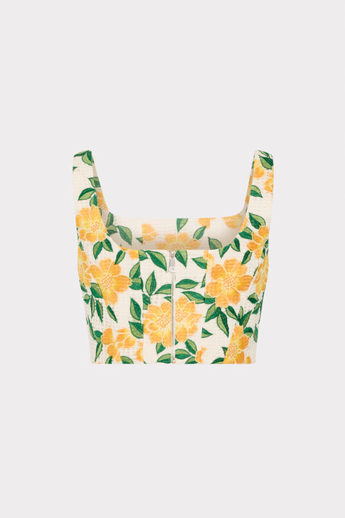 Yellow Embroidered Mel Top with Exposed Back Zipper - Flat Lay View | MILLY