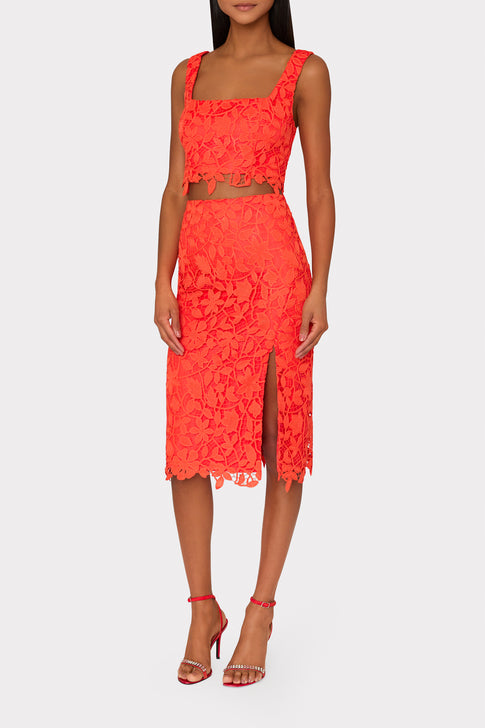Carreen Summer Floral Lace Skirt Coral Image 2 of 5
