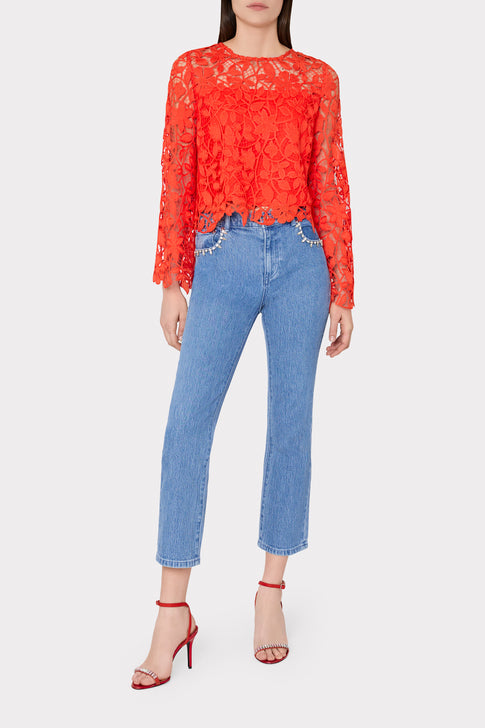 Catelyn Summer Floral Lace Top Coral Image 2 of 5