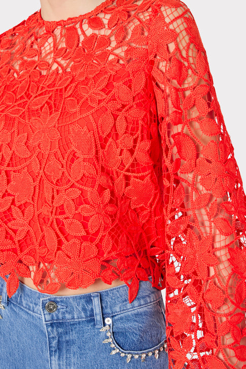 Catelyn Summer Floral Lace Top Coral Image 4 of 5
