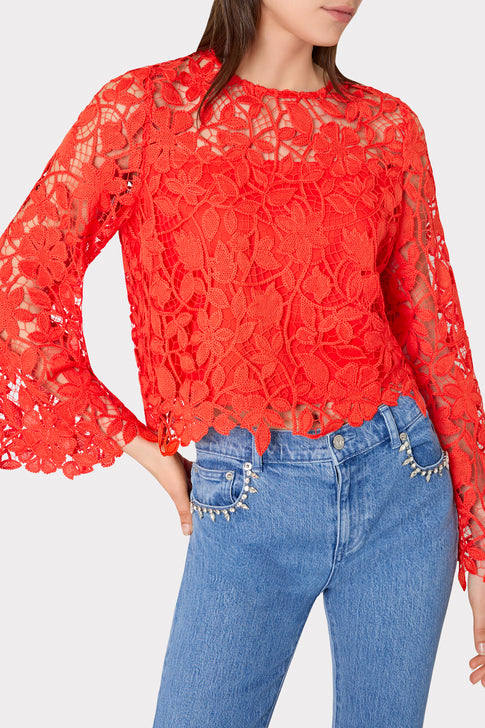 Catelyn Summer Floral Lace Top Coral Image 3 of 5