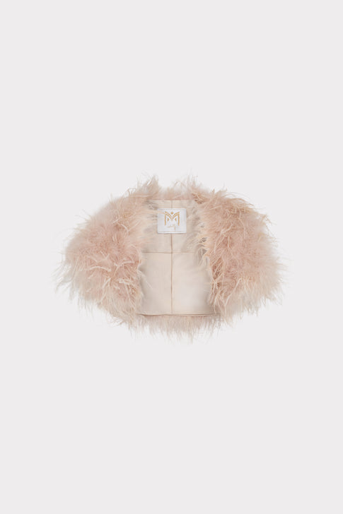 Champagne Ostrich Feather Bolero - Interior Flat Lay with MILLY Label | MILLY