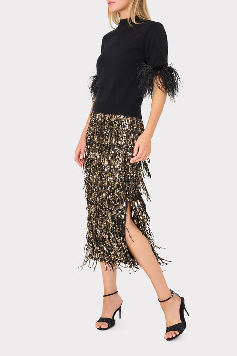 Roxanne Fringe Sequins Midi Skirt