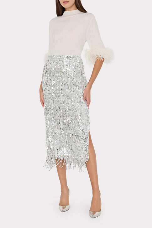 Roxanne Fringe Sequin Midi Skirt Silver Image 2 of 9