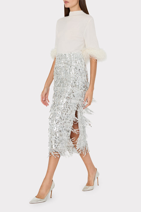 Roxanne Fringe Sequin Midi Skirt Silver Image 4 of 9