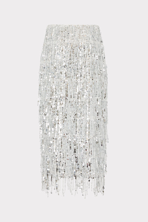 Roxanne Fringe Sequin Midi Skirt Silver Image 9 of 9