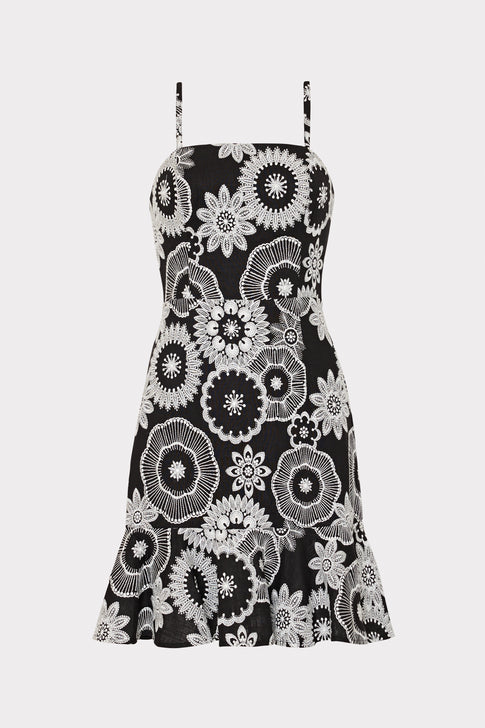 Linen Embroidered Dress Black/White Image 1 of 4