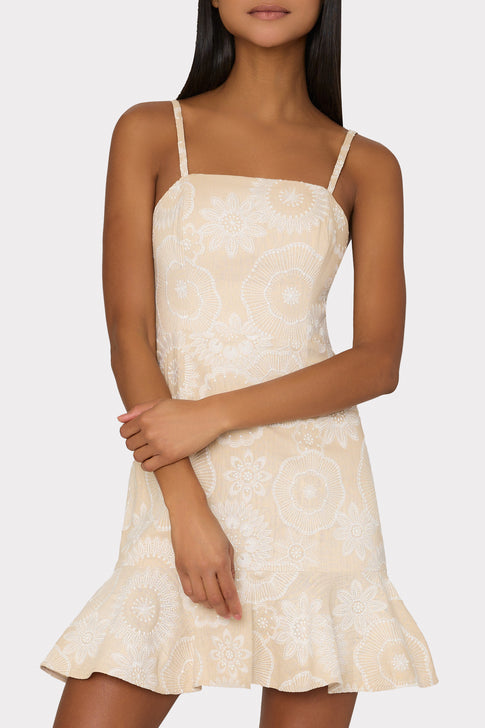 Linen Embroidered Dress Natural/Ecru Image 3 of 4
