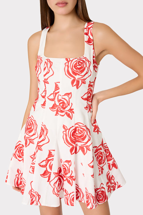 Ariel Rose Embroidery Mini Dress Red/White Image 3 of 5