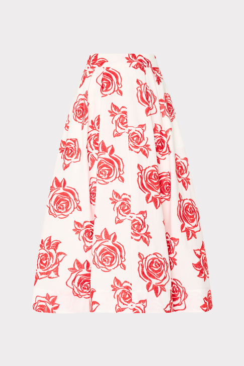 Juliet Rose Embroidery Midi Skirt Red/White Image 1 of 4
