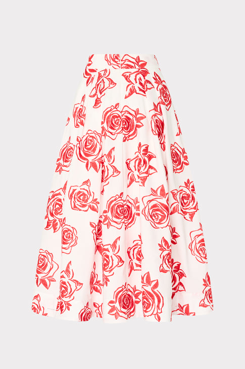 Juliet Rose Embroidery Midi Skirt Red/White Image 4 of 4